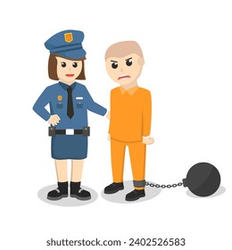 Policewoman Caught prisoner design character on white background