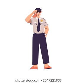 Policewoman Character in Uniform with Tie Greeting with Salute Gesture Vector Illustration