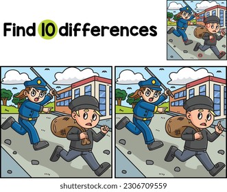 Policewoman Chasing Thief Find The Differences