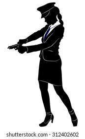 policewoman cocking a pistol