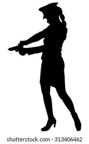 policewoman cocking a pistol