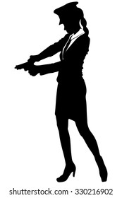policewoman cocking a pistol