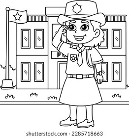 Policewoman Coloring Page for Kids