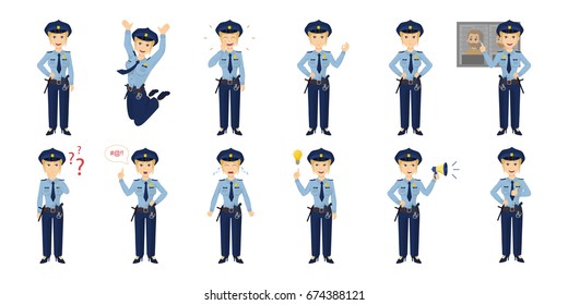 Policewoman emotion set.