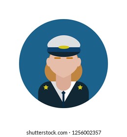 Policewoman flat icon isolated on blue background. Simple Professions sign symbol in flat style. Professions elements Vector illustration for web and mobile design.