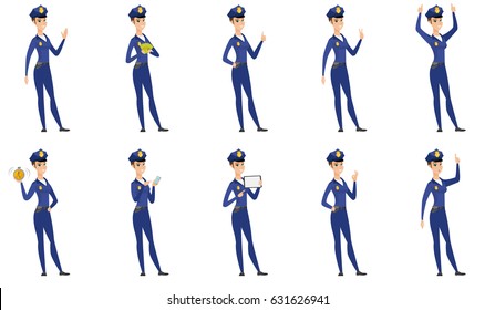 Policewoman Holding Mobile Phone Pointing Full Stock Vector (Royalty ...