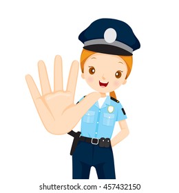 Policewoman Raise Hand To Stop, Profession, Occupations, Patrol, Worker, Security, Duty