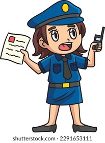 Policewoman Reporting Cartoon Colored Clipart 