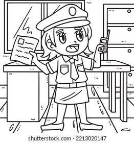 Policewoman Reporting Coloring Page for Kids