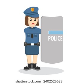 Policewoman With shield design character on white background