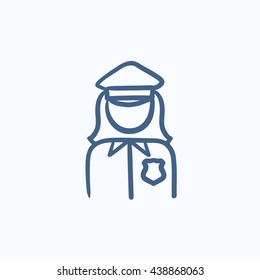 Policewoman vector sketch icon isolated on background. Hand drawn Policewoman icon. Policewoman sketch icon for infographic, website or app.