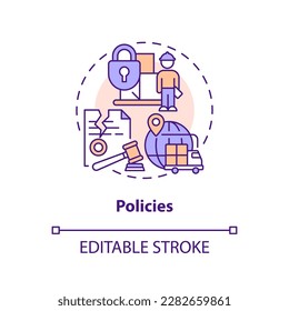 Symbol für Politikgestaltung Regierungsentscheidungen. Abstrakte Abstraktion der Lieferkette Idee dünne Linie Illustration. Einzeln Umrisszeichnung. Bearbeitbarer Strich. Arial, Myriad Pro Fett Schriftarten verwendet