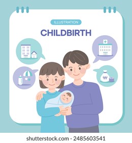 policies for couples, families, childbirth and childcare illustration