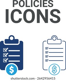 Policies icons, Line art  Vector illustration in thin line modern style of inspection-related icons: documentation, auditor, Audit icon set. Accounting line icons collection.