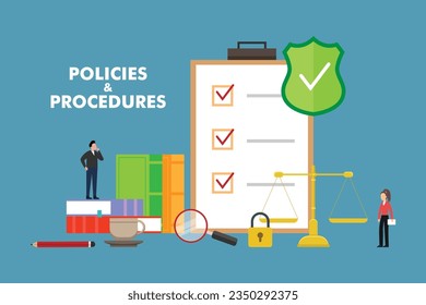 Policies and Procedures, Compliance and Policy Management 2d vector illustration concept for banner, website, landing page, flyer, etc