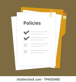 Policies regulation concept list document company clipboard and folder, vector illustration