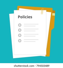 Policies regulation concept list document company clipboard and folder, vector illustration