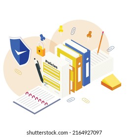 Policies-Rules and Regulation - Files -Legal Document isometric 3d vector illustration concept for banner, website, illustration, landing page, flyer, etc.