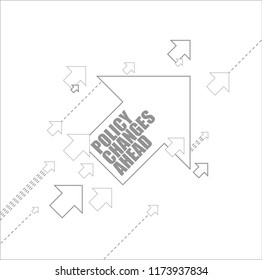 Policy changes ahead multiple arrows following a leader concept, isolated over a white background