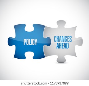 Policy changes ahead puzzle pieces message concept, isolated over a white background