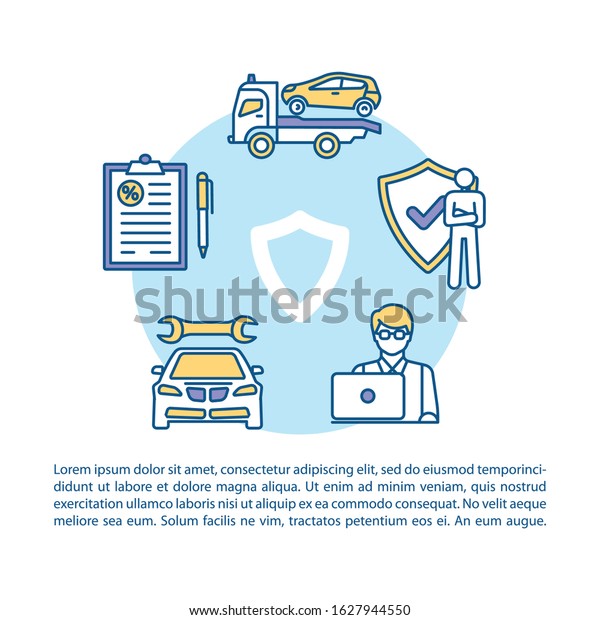 Policy\
contract concept icon with text. General insurance for vehicle.\
Auto repair coverage. PPT page vector template. Brochure, magazine,\
booklet design element with linear\
illustrations