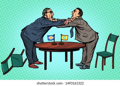 policy diplomacy and negotiations. Fight opponents. Pop art retro vector illustration drawing