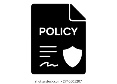 policy document icon depicting a shield emblem and essential text indicating its function, representing terms, conditions, and protective measures.