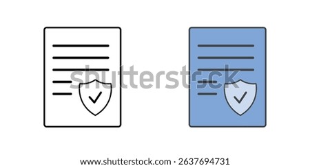 IT policy document icon in outline and color styles, vector symbol for technology guidelines, cybersecurity rules, employee IT compliance, and digital policy papers.