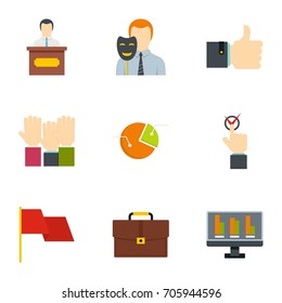 Policy icons set. Flat style set of 9 policy vector icons for web design