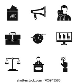 Policy icons set. Simple style set of 9 policy vector icons for web design