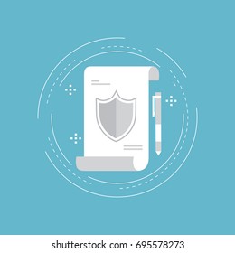 Policy insurance, signing contract, confidential document, certificate, warranty flat vector illustration design. Design for web banners and apps