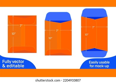 Policy open end envelope or Catalog envelope 7x10 inch dieline template and envelope design