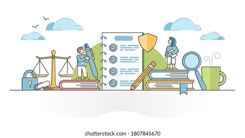 Policy as principles and procedure for agreement protocol outline concept. Document with information about action regulation in problem situations with disagreement and dispute vector illustration.