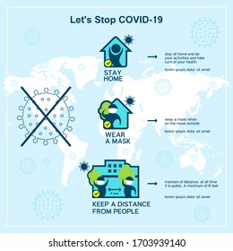 Policy symbol to stop the spread of the covid-19. Let's Stop COVID-19