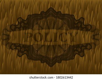 Policy text inside Guilloche Brown fur badge. Pet fancy background. Vector illustration. 