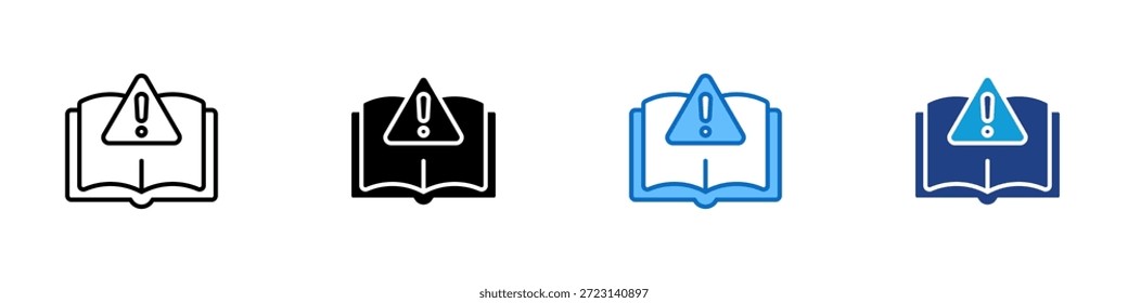 Vetor de Design de Ícone de Estilo Múltiplo de Aviso de Política - Abrir livro com símbolo de alerta representando problemas de política, avisos de diretrizes ou notificações de regras