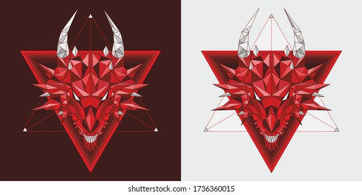 Poligon Geometric Red Dragon Head Vector Illustration