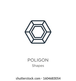 Poligon icon. Thin linear poligon outline icon isolated on white background from shapes collection. Line vector sign, symbol for web and mobile