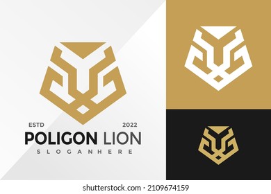 Poligon Lion Head Logo Design Vector illustration template