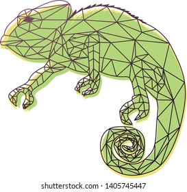 poligon style chameleon vector isolated violet line on green silhouette