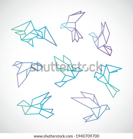 Poligonal dove illustration. Stylized flying dove birds set, isolated on white background. Vector template.