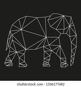 Poligonal elephant, black&white illustration