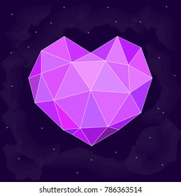 Poligonal heart on the dark night sky  with stars. Vector background for valentine's card, love poster and wedding, greeting, invitation cards.Constellation in the form of heart.