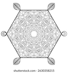 Poligone Shape Abstract Mandala Coloring Book Page. Easy Mandala Coloring Book Pages for Adults to Relax, Experiences Give Relief. Resizeable Vector File