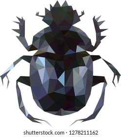 Polinomial black scarab,Low poly scarab, scarab from triangles, Vector graphics, Scarabaeus sacer, dung-beetle