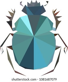 Polinomial blue scarab, Low poly scarab, scarab from triangles, Vector graphics, Scarabaeus sacer, Blue bug, dung-beetle