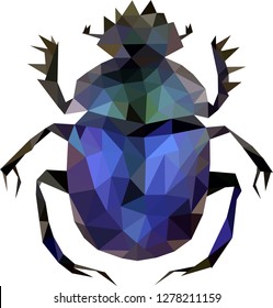 Polinomial blue scarab,Low poly scarab, scarab from triangles, Vector graphics, Scarabaeus sacer, dung-beetle