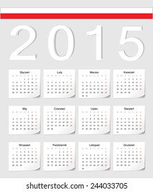 Polish 2015 vector calendar with shadow angles. Week starts from Monday.