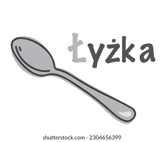 
Polish alphabet with a picture of a spoon. Translation from Polish: spoon. vector cartoon hand drawn illustration