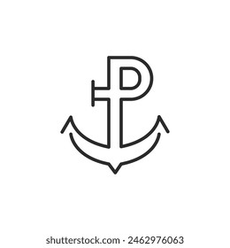 Polish anchor icon. A stylized representation of an anchor integrated with the letter P, symbolizing Poland's maritime traditions and connections. Vector illustration.
